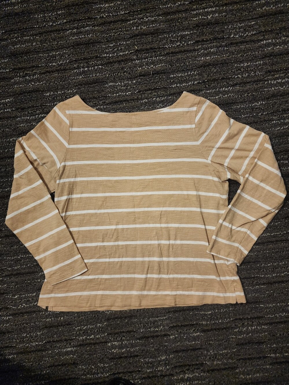 Old Navy Tan White Striped Long Sleeve Mariner Tee Women's Medium Petite MP EUC